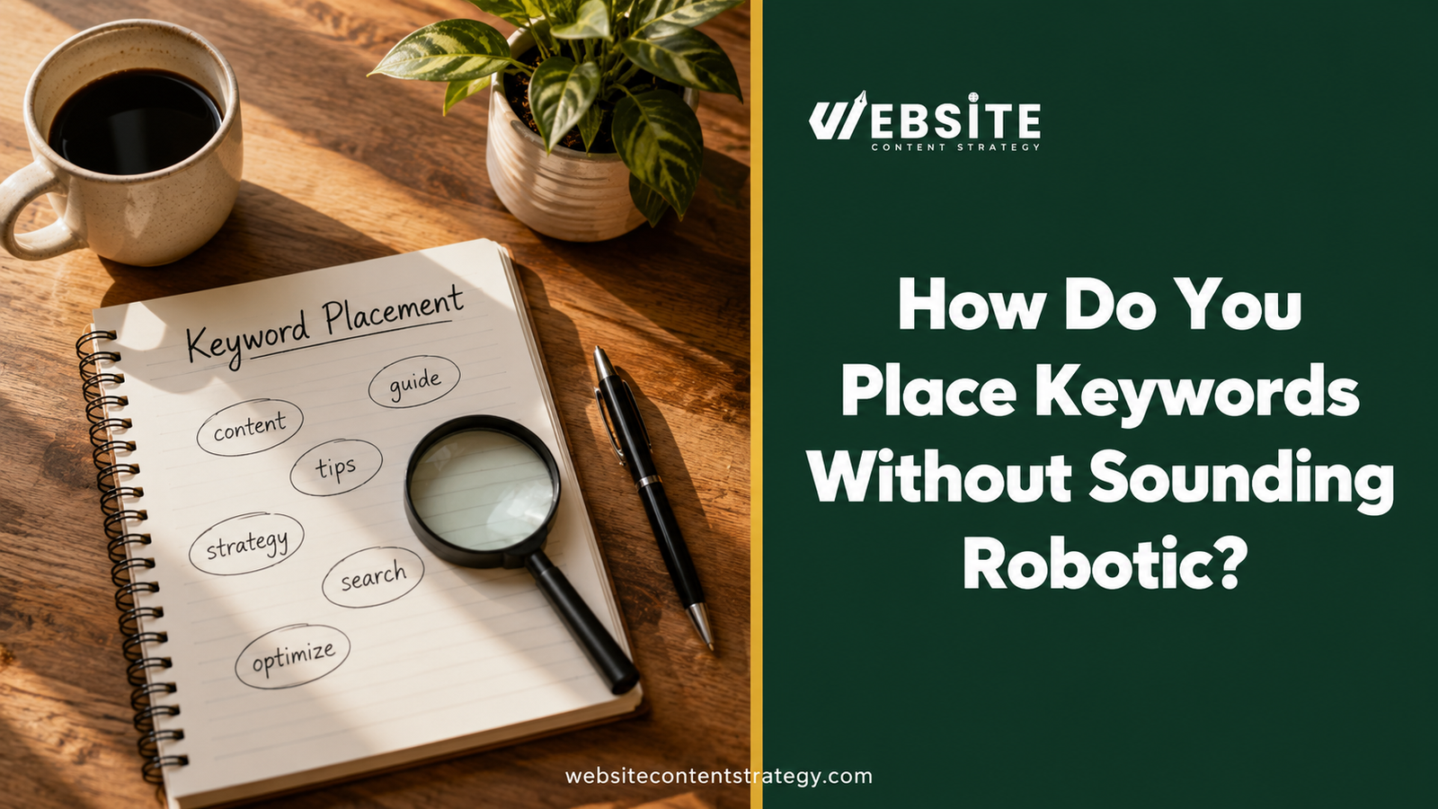 How to place keywords without sounding robotic — keyword placement strategy notes with SEO terms
